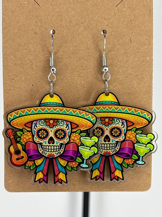 Fashion Jewelry Jewelry - Cinco de Mayo Day of the Dead Sugar Skull Sombrero Earrings Vibrant Fashion